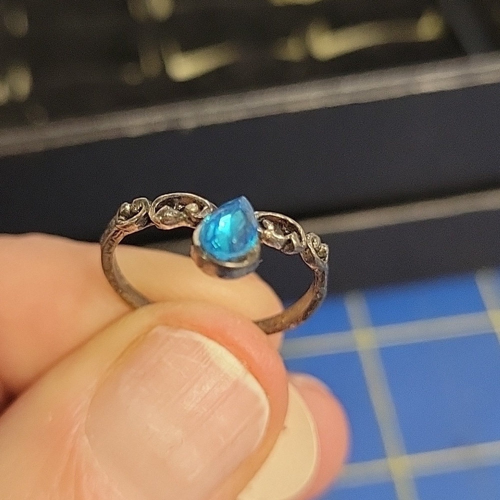 Turquoise Faux Stone Dark Silver Tone Ring Size 6